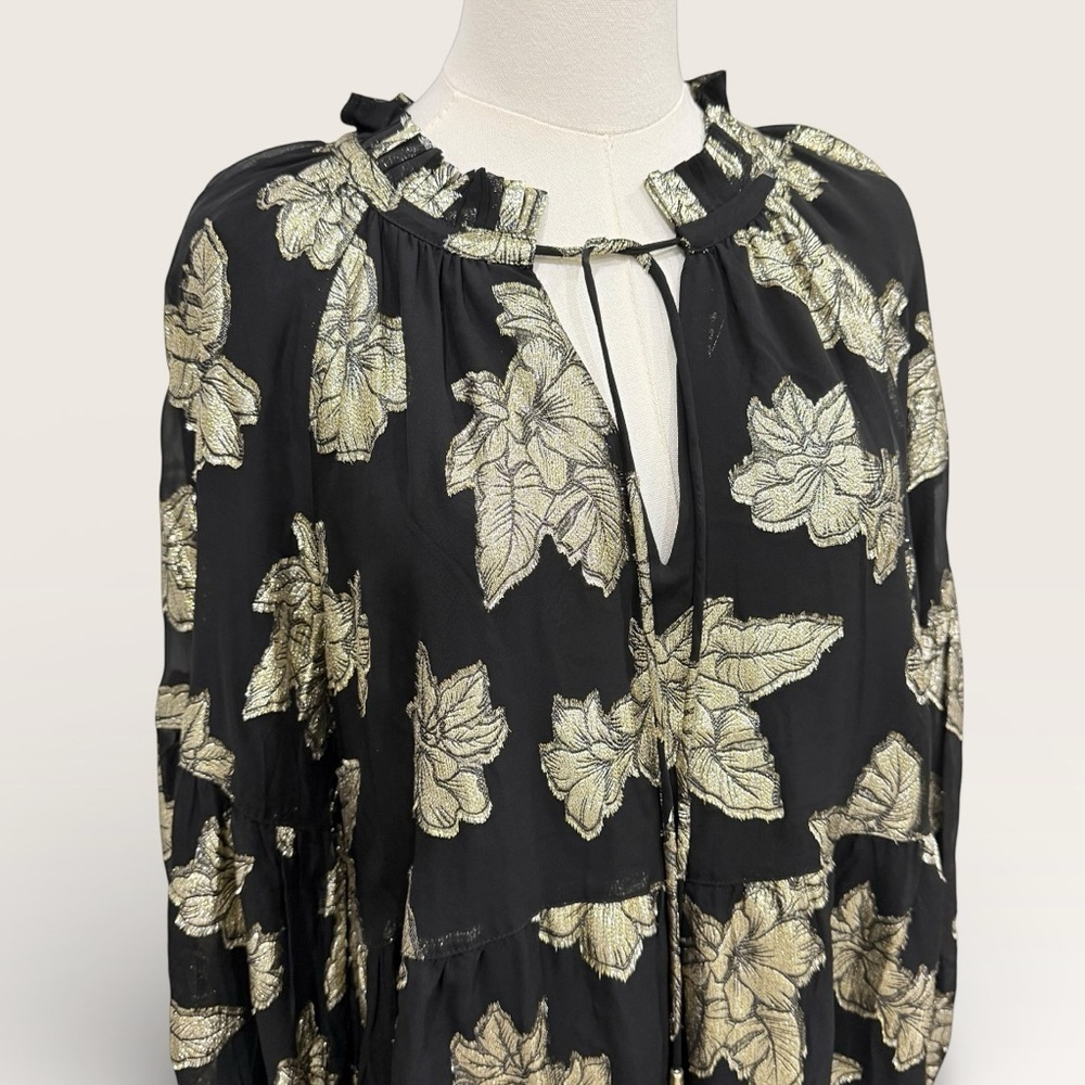 Tommy Bahama Shimmering Shores Long Sleeve Tiered Shift Dress Black Gold NWT - Picture 3 of 16